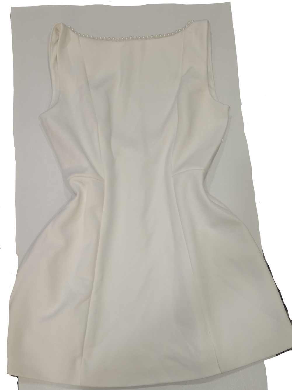 Pearl-Trim White Sleeveless Mini Dress